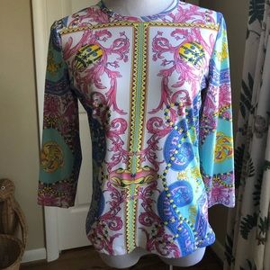 J McLaughlin blue pink white long sleeve top